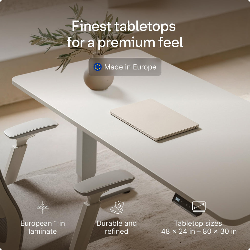 HomePro Standing Desk 54x28 — Made in Europe, Ergonomic Sit Stand Home Office Desk, Electric Height Adjustable, Dual Motor, USB & USB-C Charging, Wobble-Free, Touchscreen, 3 Memory Presets
