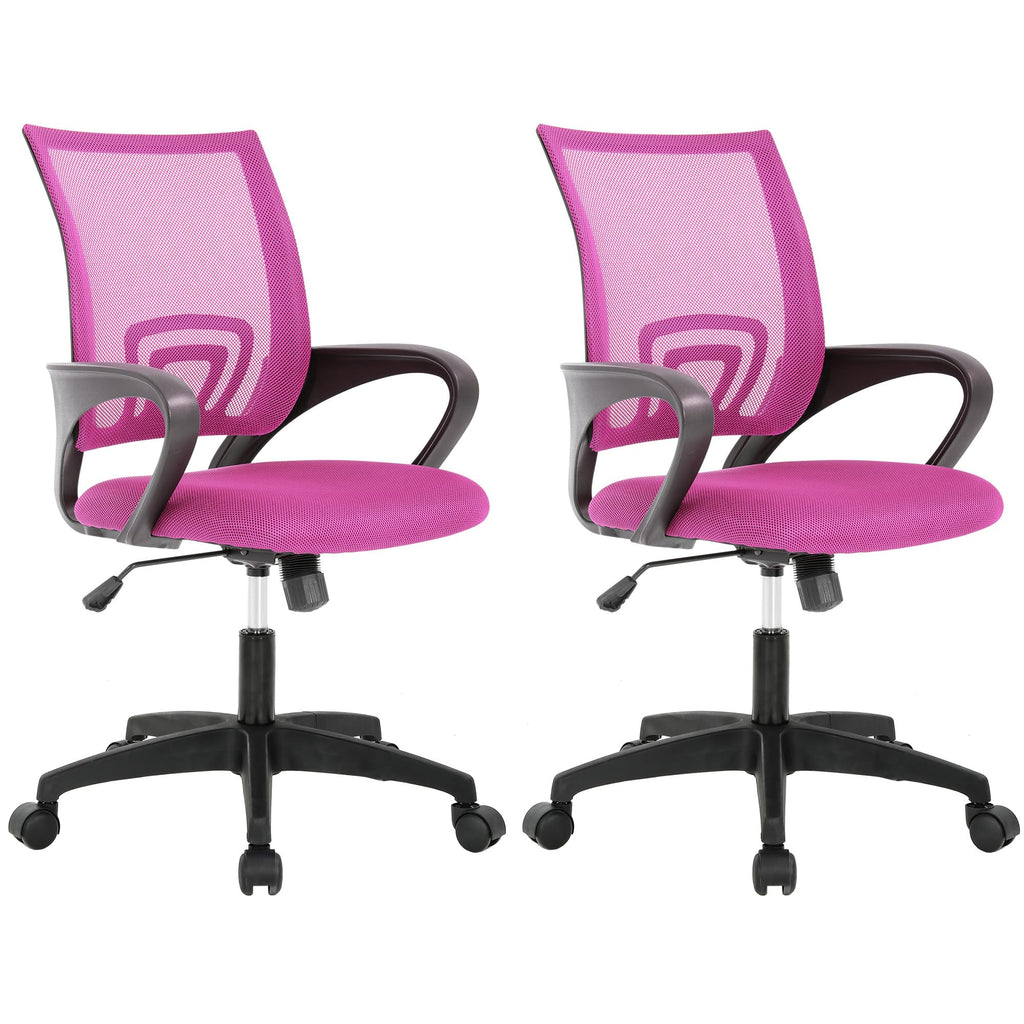 Ergonomic Office Chair | Mid-Back Swivel Desk Chair | Breathable Backrest & Lumbar Support | Adjustable Height | Sponge Seat | Rolling Wheels | Pink | for Adults & Women | Pack of 2