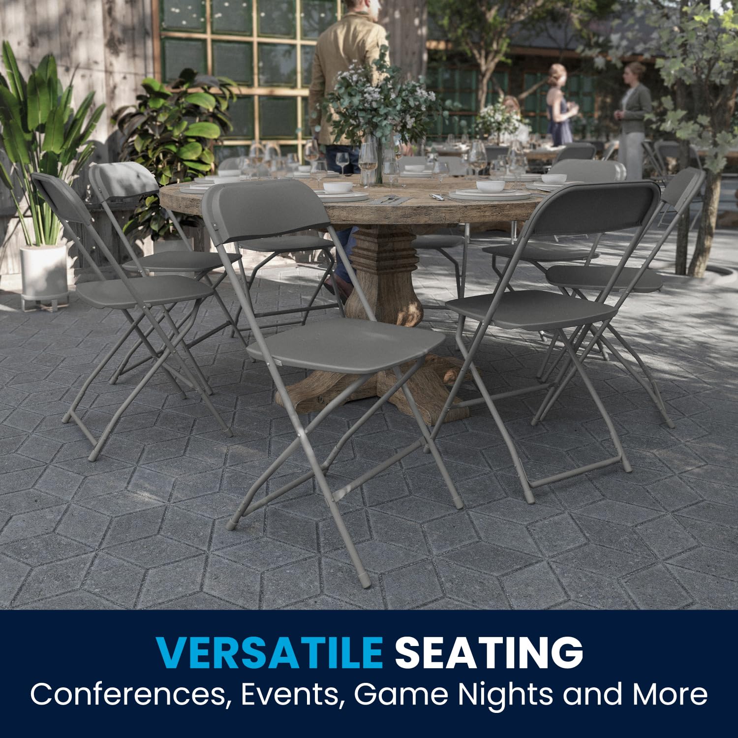 4 Pack Hercules Series Plastic Folding Chair - Grey -  650LB Weight Capacity Comfortable Event Chair-Lightweight Folding Chair