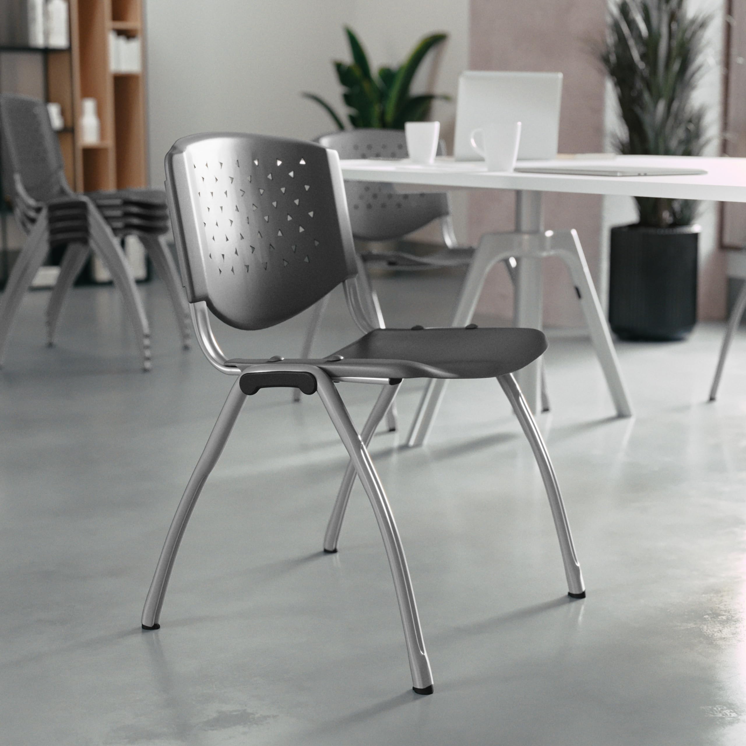 HERCULES Series 880 lb. Capacity Gray Plastic Stack Chair with Titanium Gray Powder Coated Frame