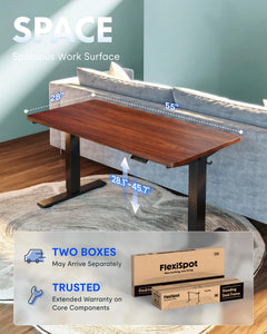 EN1 One-Piece Standing Desk, Electric Adjustable with 4 Memory Presets, 176 LBS Capacity, Stable & Quiet, Seamless Desktop for Home Office & Dual Monitors, 55