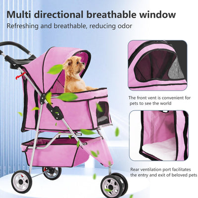 Pet Stroller Foldable Dog Stroller 3-Wheel Durable Cat Jogger Stroller for Small and Medium Dogs Cats with Washable Liner Storage Basket Cup Holder,Pink