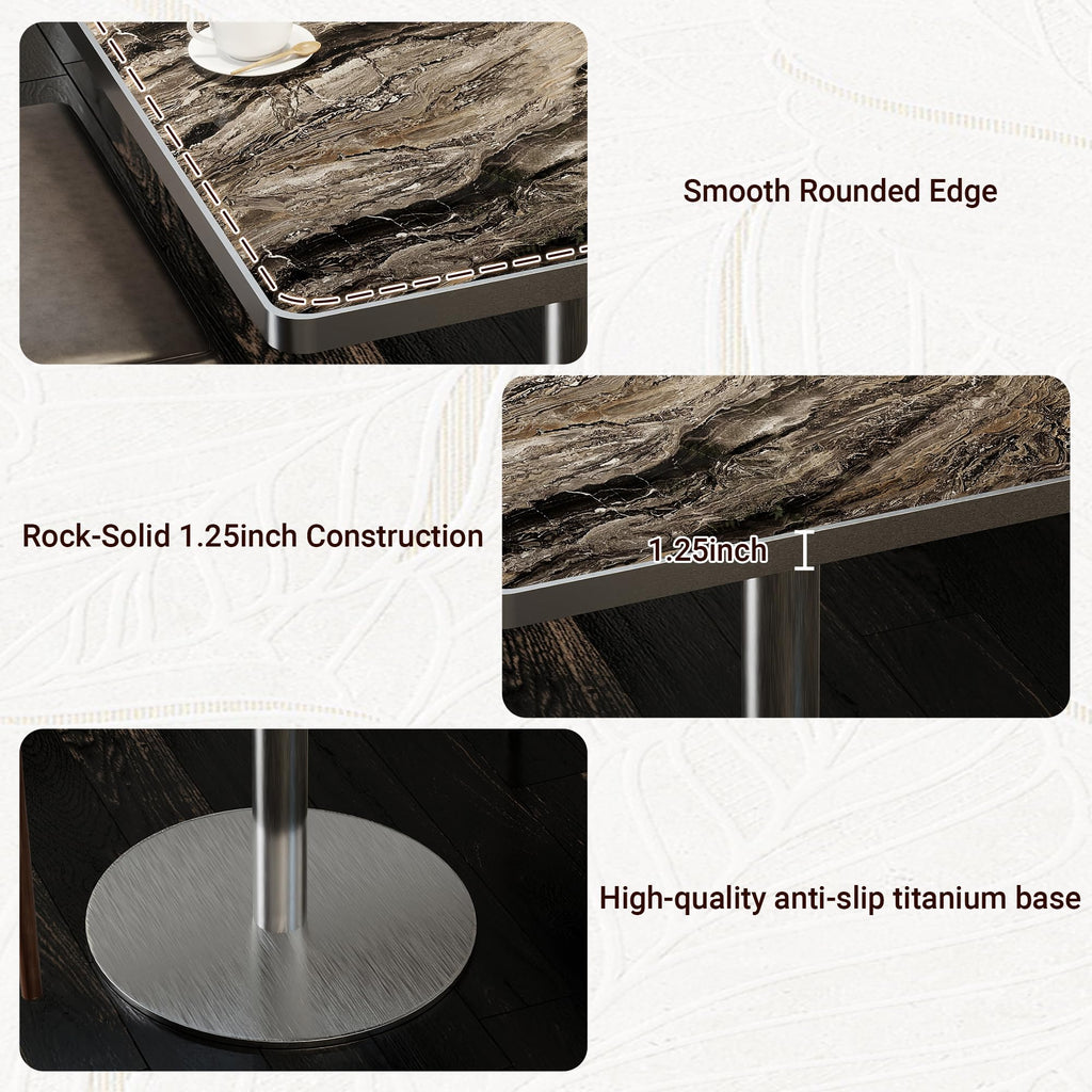 31.5" Tulip Table,Square Kitchen Dining Table for 2-4 with Thick Sintered Stone Top,Titanium Golden Pedestal Base,Heat-Resistant,Bistro Table for Dining Room,Café,Small Space（Dusk Strata）