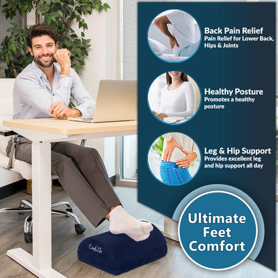 Foot Rest for Under Desk at Work – Adjustable Height Memory Foam Foot Stool for Under Desk, Office Chair & Gaming Chair – Ergonomic Footrest for Back & Hip Pain Relief (Navy)