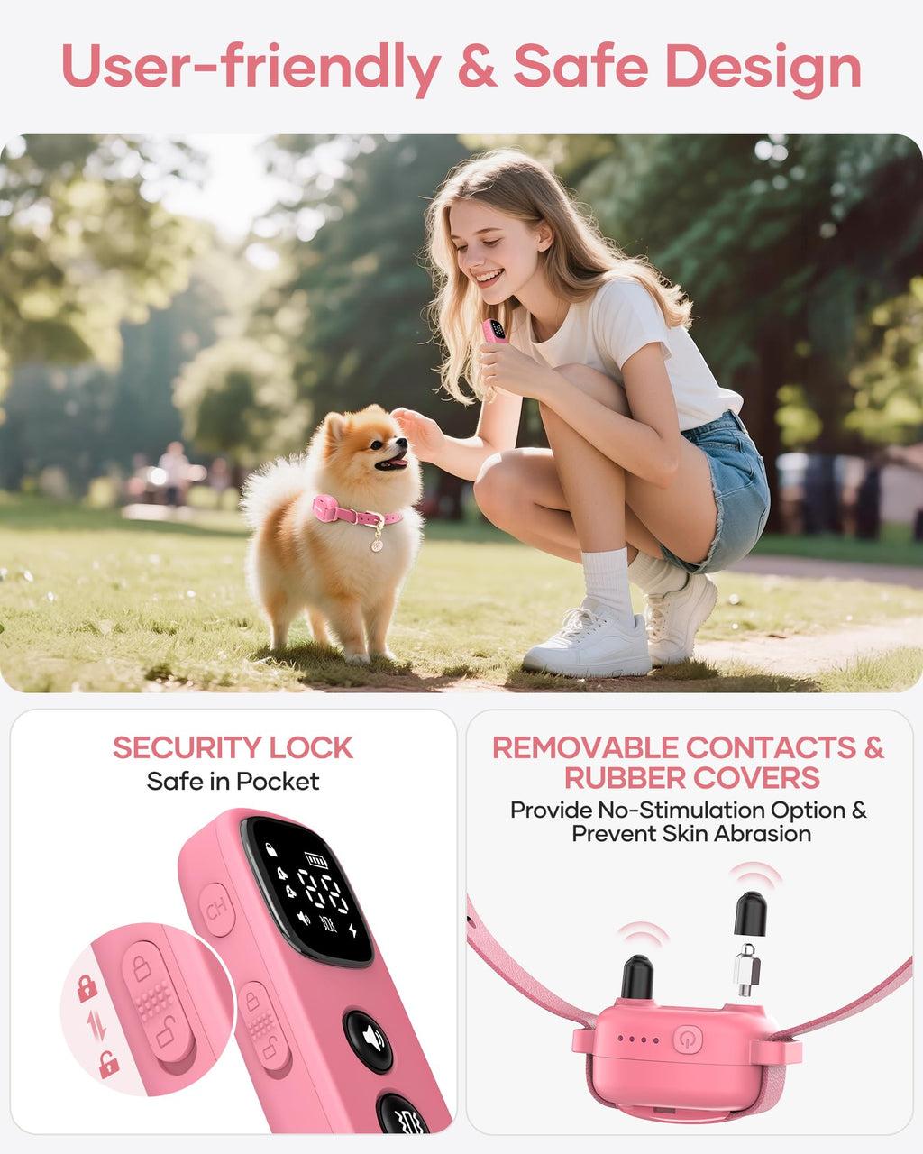 Dog Training Collar - 4200FT Remote Dog Collar with 3 Training Modes for Small Dogs with Pet ID Tag & Security Lock, IPX8-Waterproof Rechargeable E-Collar for Mini Small Medium Dogs (Pro Pink)