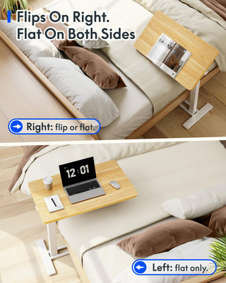 H7 PRO Mobile Standing Desk Adjustable Overbed Table Pneumatic with Wheels 90°Tiltable Portable Laptop Desk Rolling Computer Cart Foldable Bedside Table(31.5