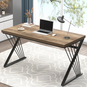 Computer Desk, Wood and Metal Study Writing Gaming Table for Bedroom Living Room, Rustic Oak, 53 Inch