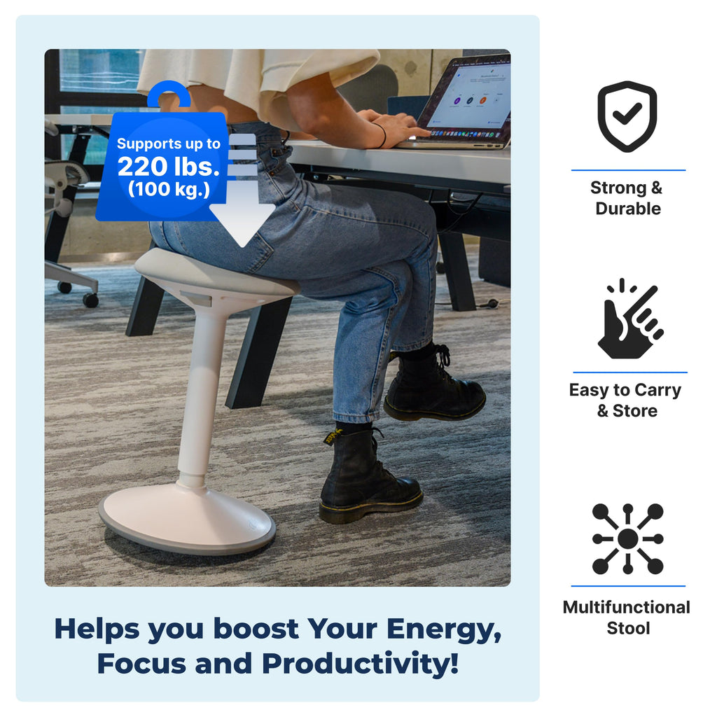 Standing Desk Stool Chair, Height Adjustable Stool 21-31 inch for Office and Classroom, Swivel seat, Anti-Slip Bottom Ergonomic Wobble Stool with Rocking Motion, Blue