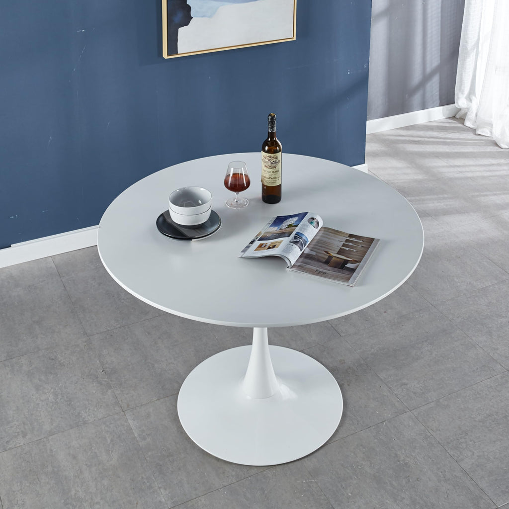 42" Tulip Table for 4-6 Persons Modern Round Dining Room Table, Mid-Century Modern White Small Kitchen Table with MDF Wooden Top, Leisure Coffee Table for Living Room, Dining Room, Office