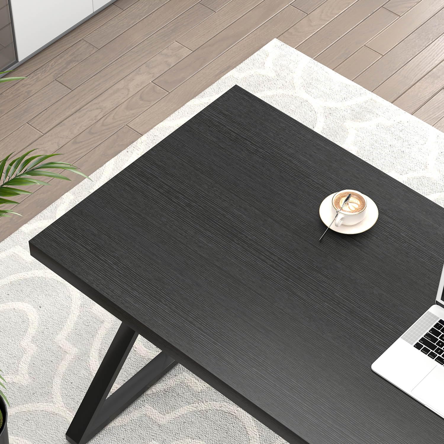 Black Desk, Modern Wood and Metal Computer Desk for Home Office, Simple Writing Work PC Desks for Bedroom, Industrial Study Gaming Table for Living Room, Black, 53 Inch