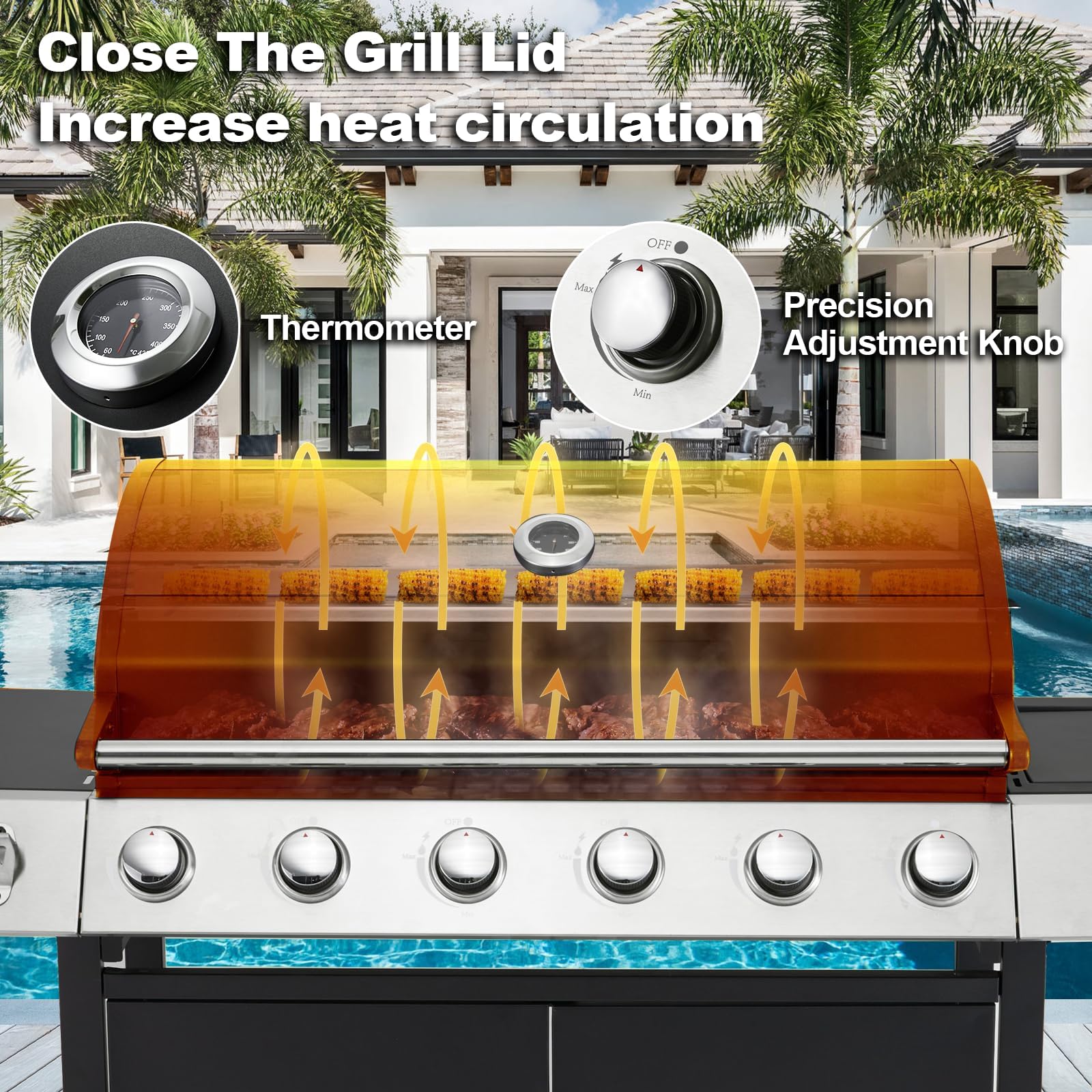 Upgraded 60,000 BTU Stainless Steel Burner Barbecue Grill, 6 Burner BBQ Propane Gas Grill with Side Stove & Cast Iron Grates for Patio, Camping, Outdoor Cooking