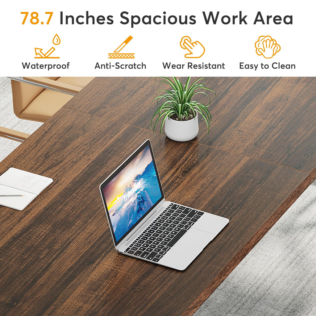 78.7-Inch Executive Desk, Large Computer Office Desk Workstation, Modern Simple Style Laptop Desk Study Writing Table Business Furniture for Home Office (Rustic Brown/White, 78.7 Inch)