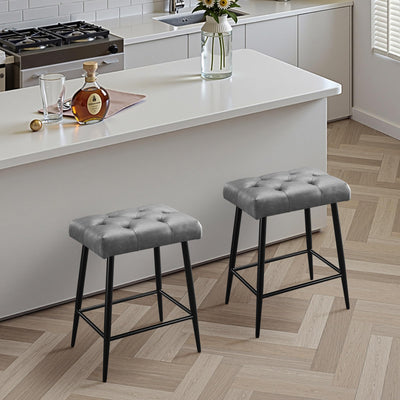 Bar Stools Set of 2, Counter Height Bar Stools for Kitchen Island, 24 Inch Modern Bar Stool for Kitchen Counter, Kitchen Bar Chairs with Footrest and Metal Legs, Grey