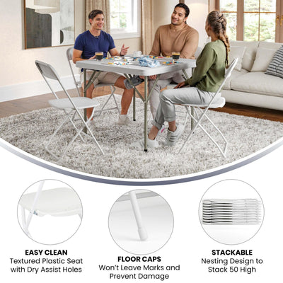 4 Pack, Hercules Series Plastic Folding Chair - White -  650LB Weight Capacity Comfortable Event Chair-Lightweight Folding Chair