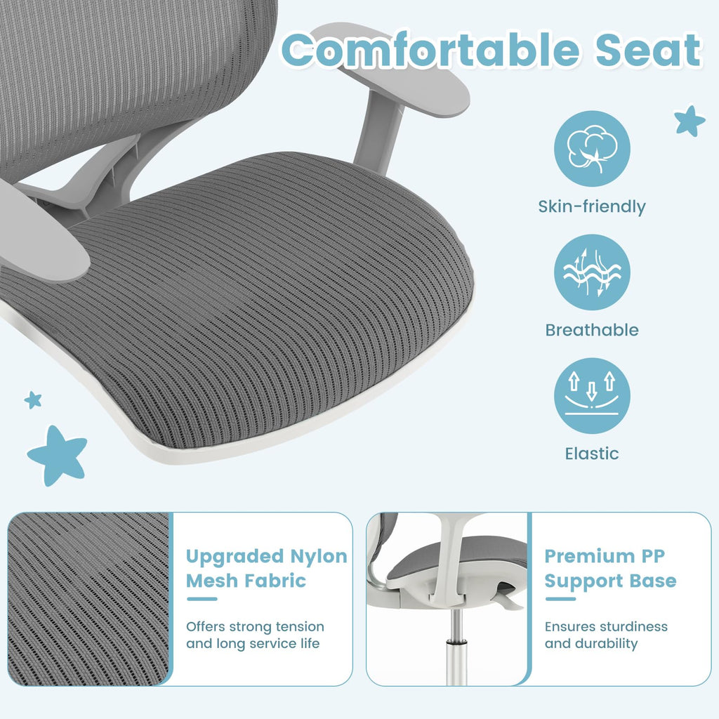 Kids Desk Chair, Height Adjustable Children Study Computer Chair with Armrests, Sit-Brake Casters, Swivel Mesh Task Chair for Boys Girls Teens Students, Kids Chair for Home, Office (Gray)