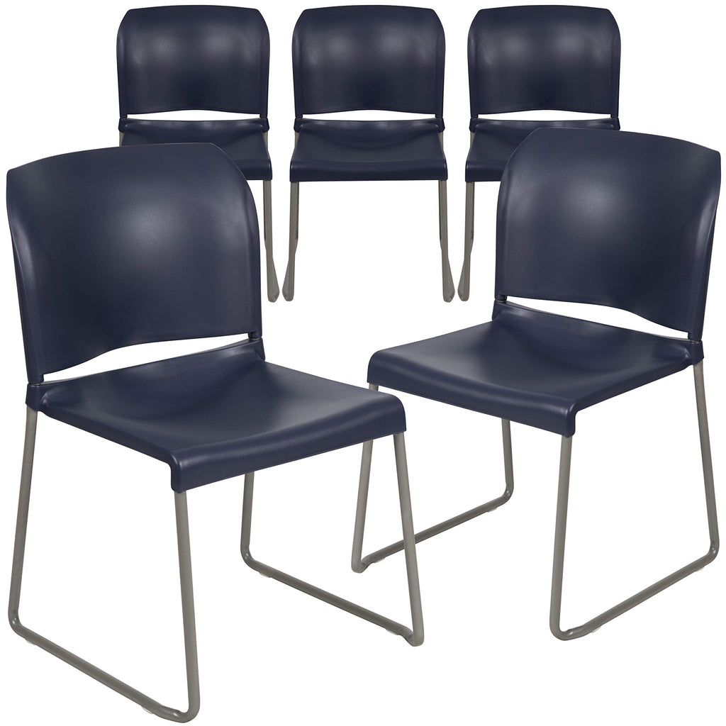 Set of 5, Navy, Hercules Series Contoured Stacking Chairs for Waiting Rooms and Offices, Ergonomic Lobby Chairs with Curved Back