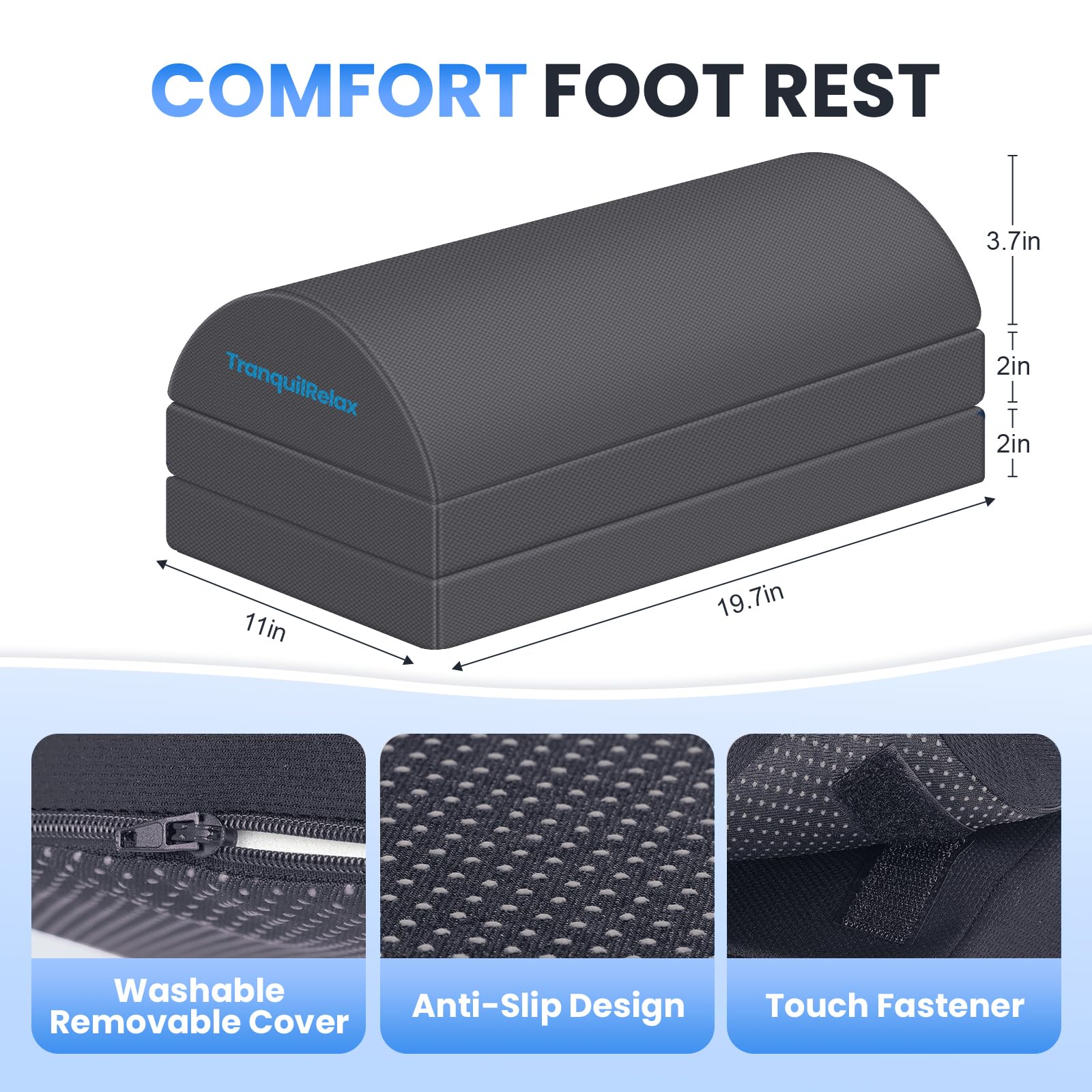 Foot Rest for Under Desk at Work, Gaming Accessories Foot Stool with 3 Adjustable Heights & Washable Cover, Comfortable Office Desk Accessories, Footrest for Office, Home and Car (Gray)