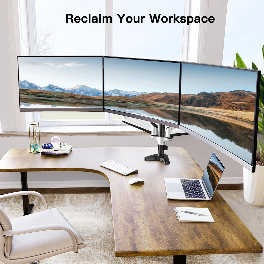 Triple Monitor Stand - Full Motion Articulating Monitor Mount Fit Three 17 to 32 inch LCD Computer Screens with Clamp, Grommet Kit