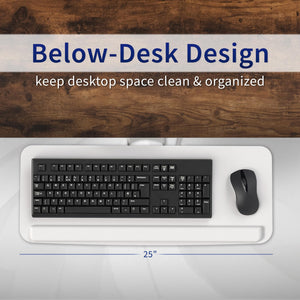 Adjustable 25 x 10 inch Computer Keyboard and Mouse Platform Tray Ergonomic Under Table Desk Mount Drawer Underdesk Shelf, White, MOUNT-KB03W