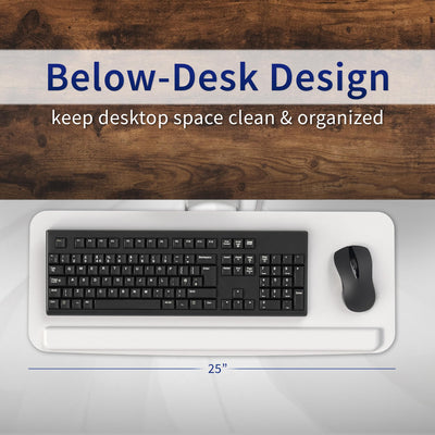 Adjustable 25 x 10 inch Computer Keyboard and Mouse Platform Tray Ergonomic Under Table Desk Mount Drawer Underdesk Shelf, White, MOUNT-KB03W