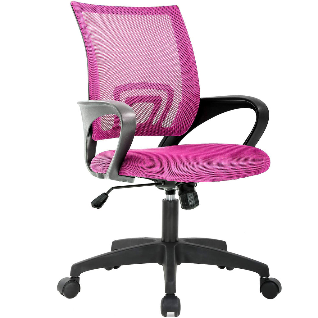 Ergonomic Office Chair | Mid-Back Swivel Desk Chair | Breathable Backrest & Lumbar Support | Adjustable Height | Sponge Seat | Rolling Wheels | Pink | for Adults & Women