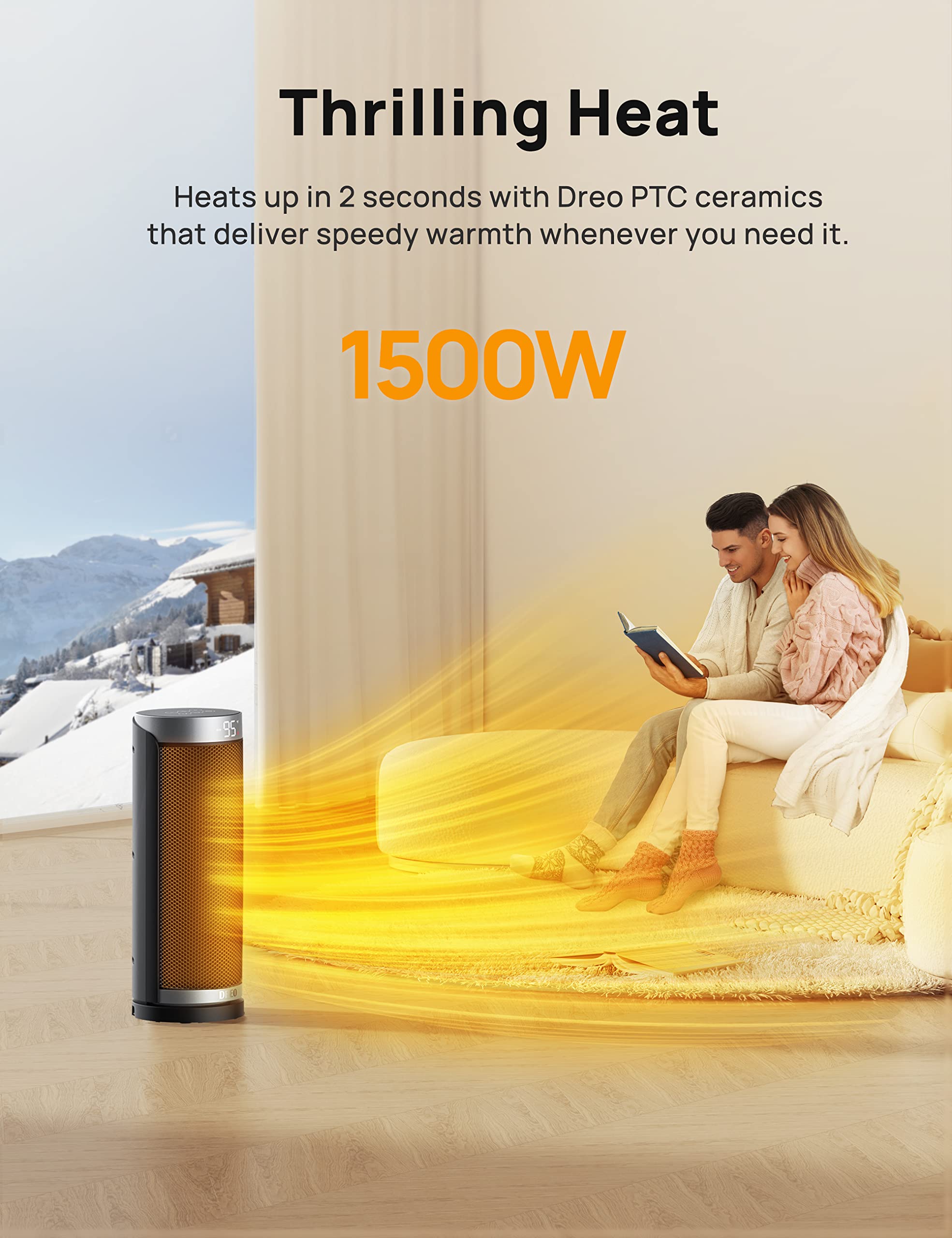 Space Heater, 1500W PTC Ceramic Heaters for Indoor Use with Remote, 70° Oscillation, 1-12H Timer, Electric Heaters with Thermostat, Fast and Safe Portable Heater for Office, Bedroom, Large Room