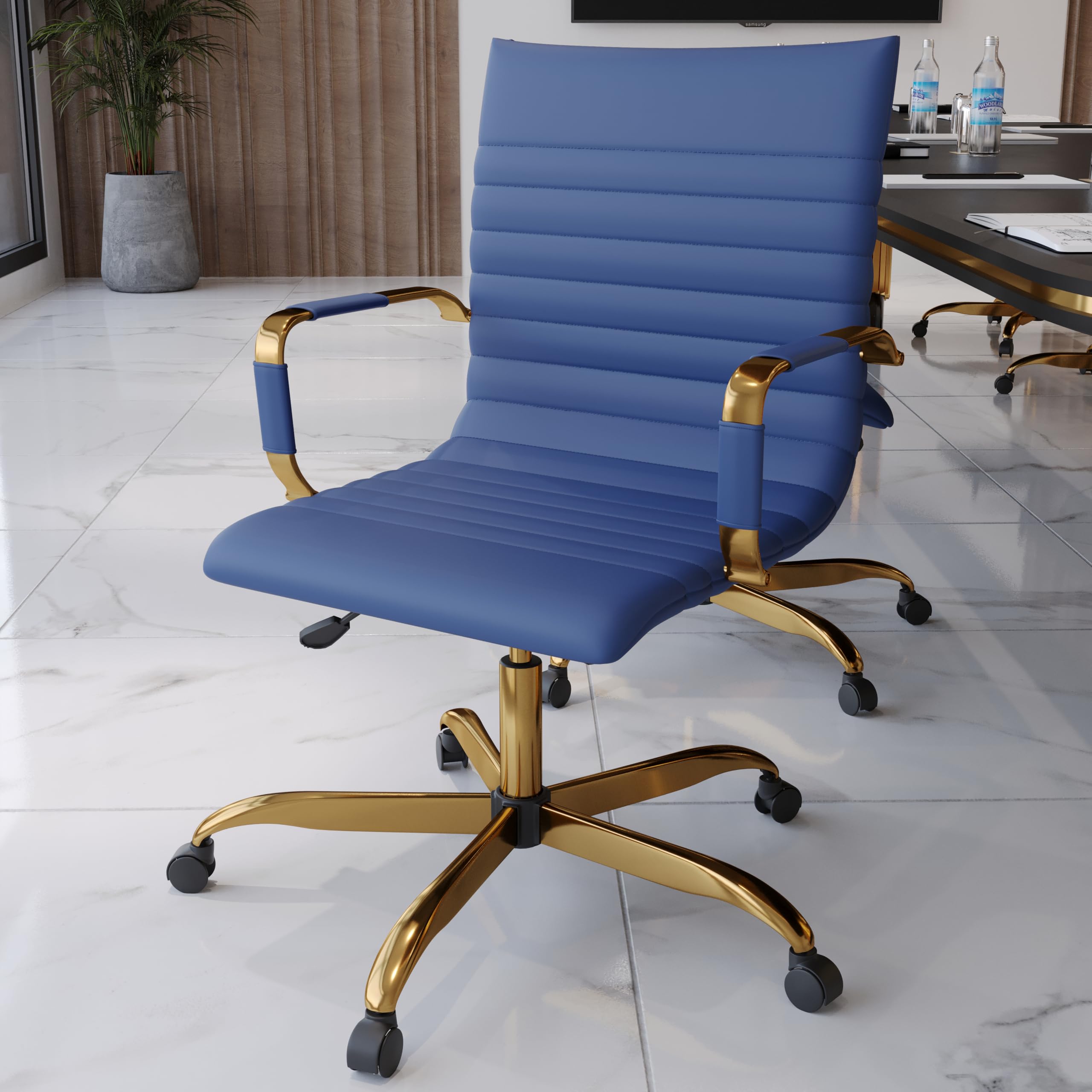 Qty 2 Modern Ergonomic Executive Office Chair, High-Back Leather Conference Desk Chair with Adjustable Height, Tilt Control, 360° Swivel & Gold Frame for Home Office