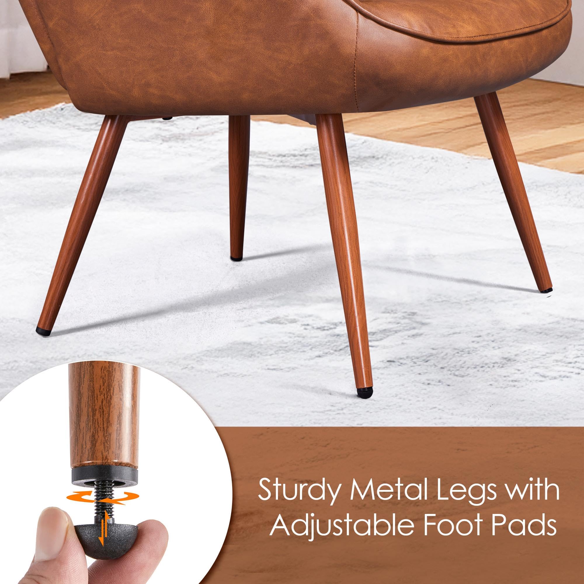 Accent Chairs, Large PU Leather High-Back Chair w/Metal Legs, Pottery Barn Style Living Room Chairs for Bedroom/Home Office, Brown, Set of 2