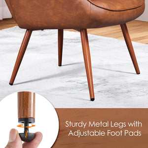 Accent Chairs, Large PU Leather High-Back Chair w/Metal Legs, Pottery Barn Style Living Room Chairs for Bedroom/Home Office, Brown, Set of 2