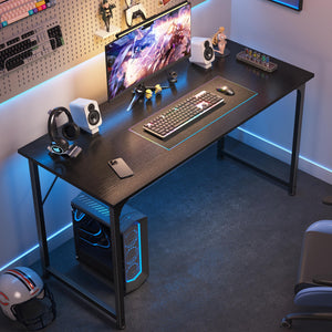 48 Inch Office & Gaming Desk with Storage, Modern Simple Design, Large Legroom, Black Metal Frame