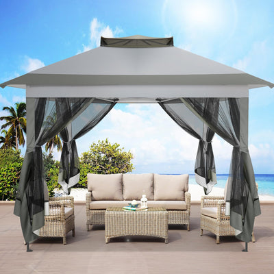 11x11 Pop Up Gazebo Canopy Tent Easy Up Outdoor Gazebo Waterproof Upgrade Portable Gazebo with Mosquito Nettings, Double Vented Roof and Carry Bag for Patio Garden Lawn(Gray)
