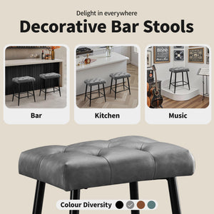 Bar Stools Set of 2, Counter Height Bar Stools for Kitchen Island, 24 Inch Modern Bar Stool for Kitchen Counter, Kitchen Bar Chairs with Footrest and Metal Legs, Grey