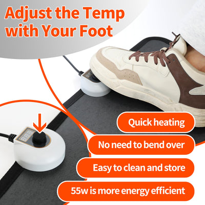 Heated Floor Mat Under Desk for Foot Warmer - 7 Temp Settings & 55w Heating Pad - Heated Feet Rest for Home Office Desk,Energy Saving Feet Warmers for Home/Work/Office - Black