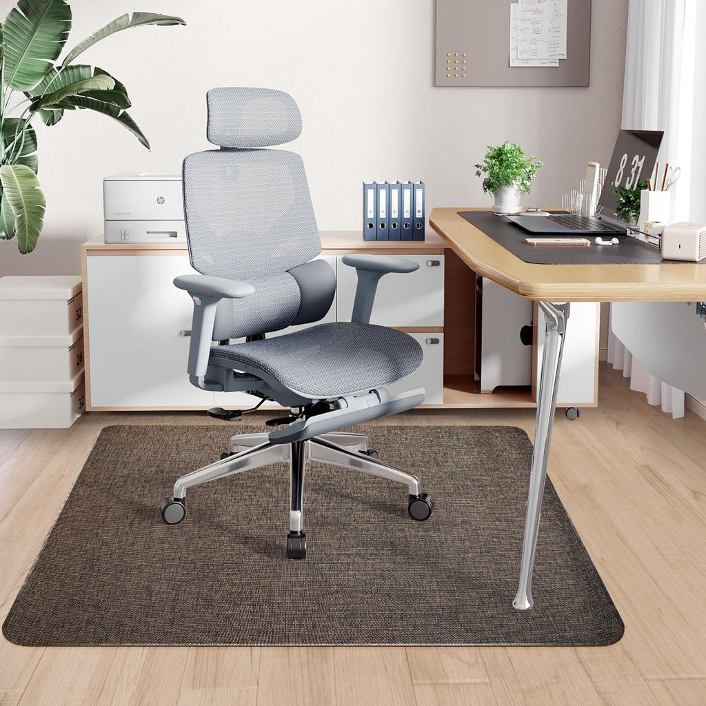 Office Chair Mat for Hardwood & Tile Floor,Computer Gaming Chair Mat for Rolling Chairs Non-Curve, Anti-Slip, Heavy Duty Floor Protector for Home Office,Dark Coffee (48" x 55")