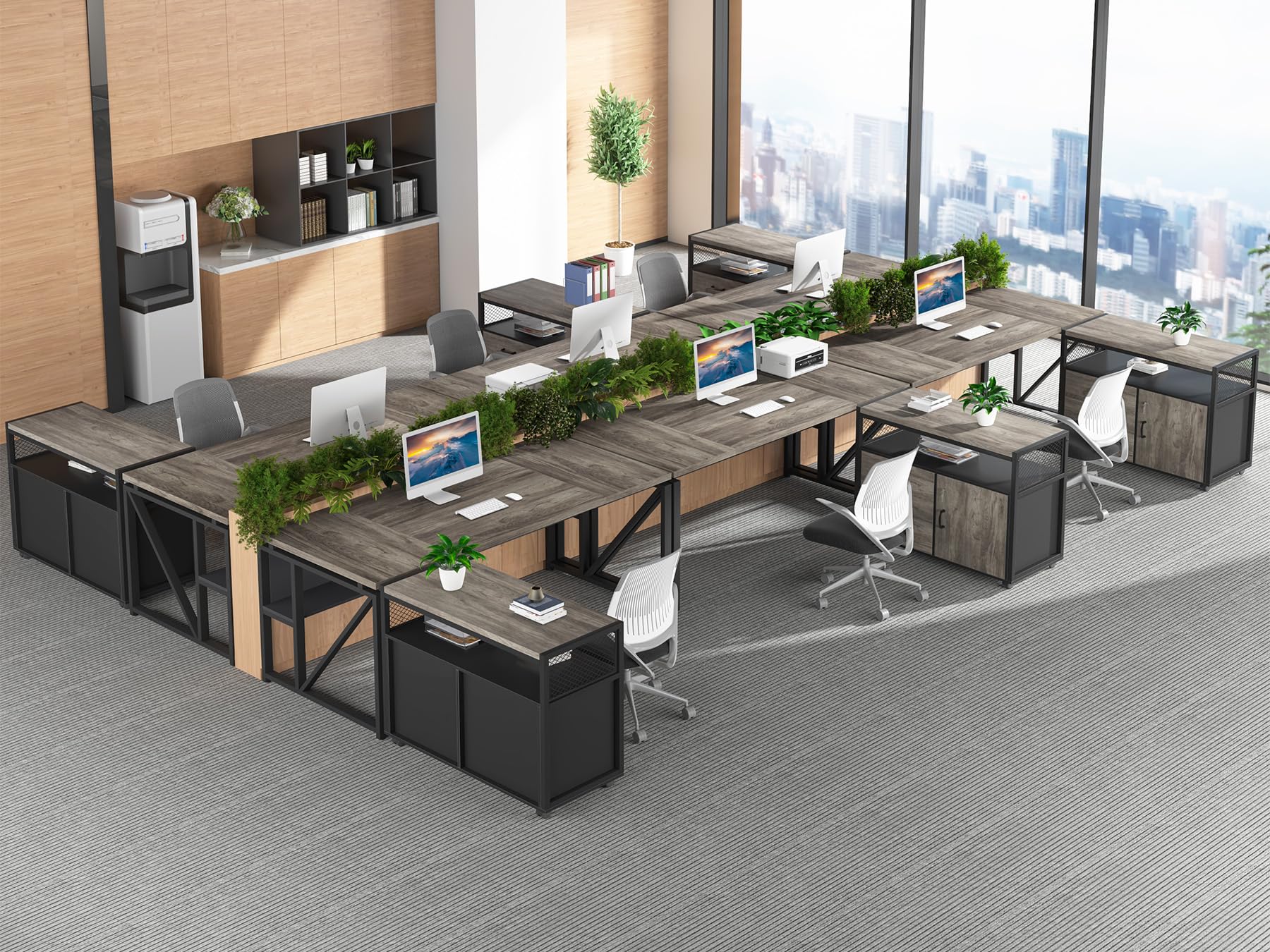 L Shaped Desk with Drawer Cabinet, 63" Executive Computer Desk and lateral File Cabinet, 2 Piece Home Office Furniture with Drawers for Hanging File, Doors with Locks (Gray, 63 inches)