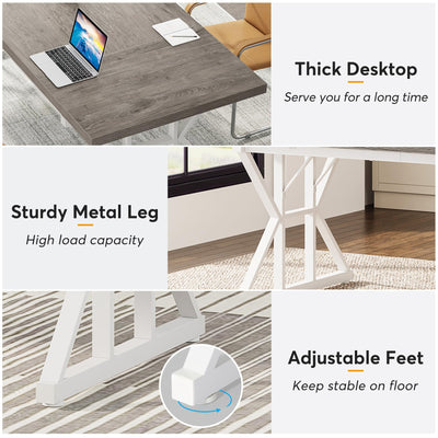 70.8-Inch Executive Desk, Large Computer Office Desk Workstation, Modern Simple Style Laptop Desk Study Writing Table Business Furniture for Home Office (Grey/White, 70.8 Inch)