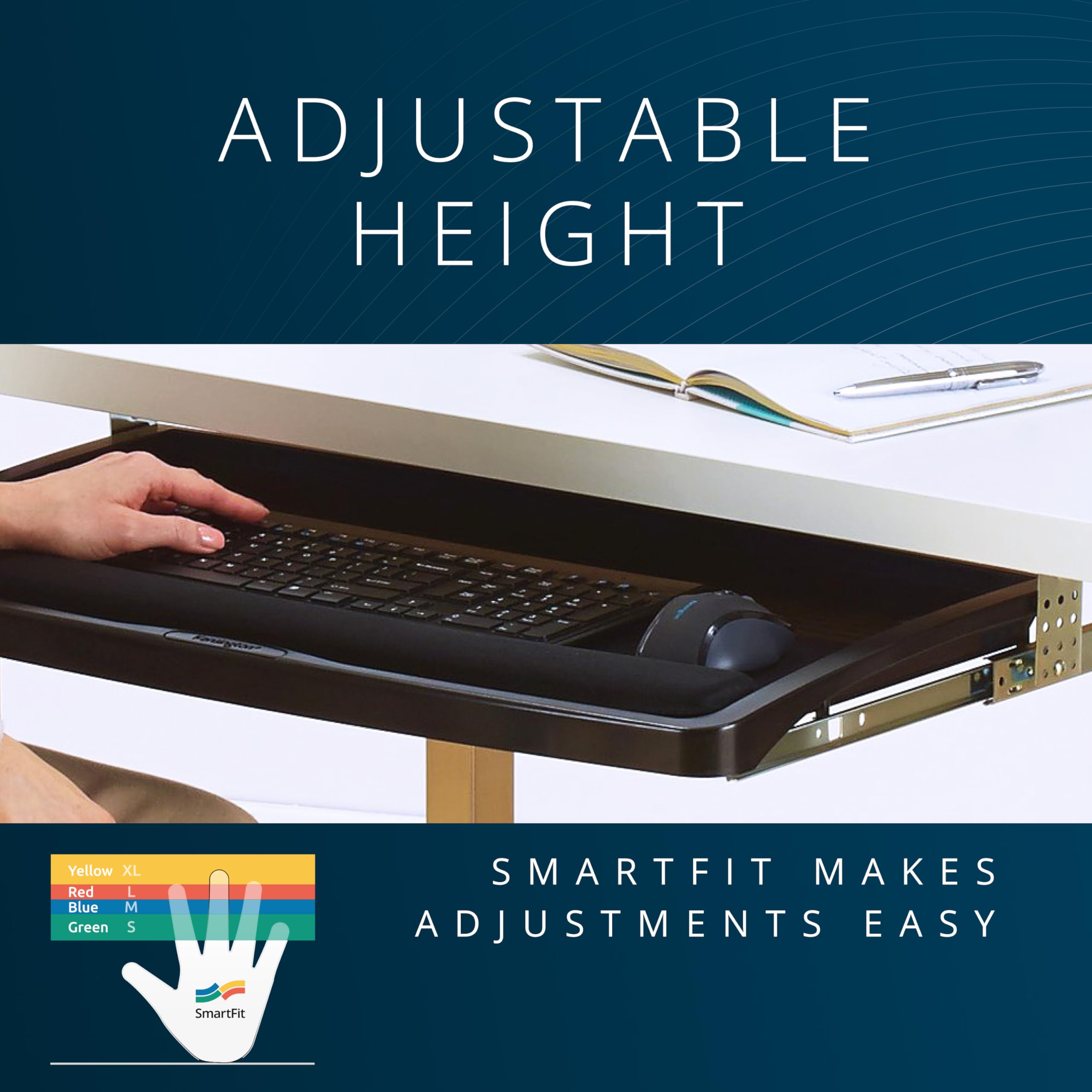 Keyboard Tray Under Desk, SmartFit Ergonomic Slide-Out Keyboard Drawer with Cable Management, Extra-Wide Height Adjustable Keyboard Holder, 24.5" x 11.75", Black K60004US