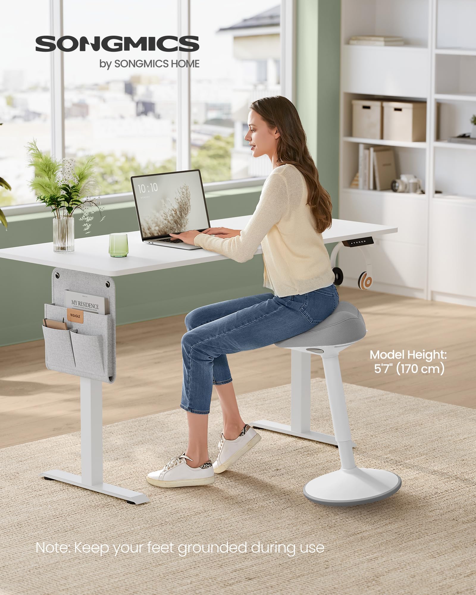 Ergonomic Wobble Stool, Height Adjustable Standing Desk Stool 23.3-33.1 Inches, Swivel Balance Chair with Non-Slip Base, Saddle Seat, for Active Sitting, Office, Home, Dove Gray UOSC008G01