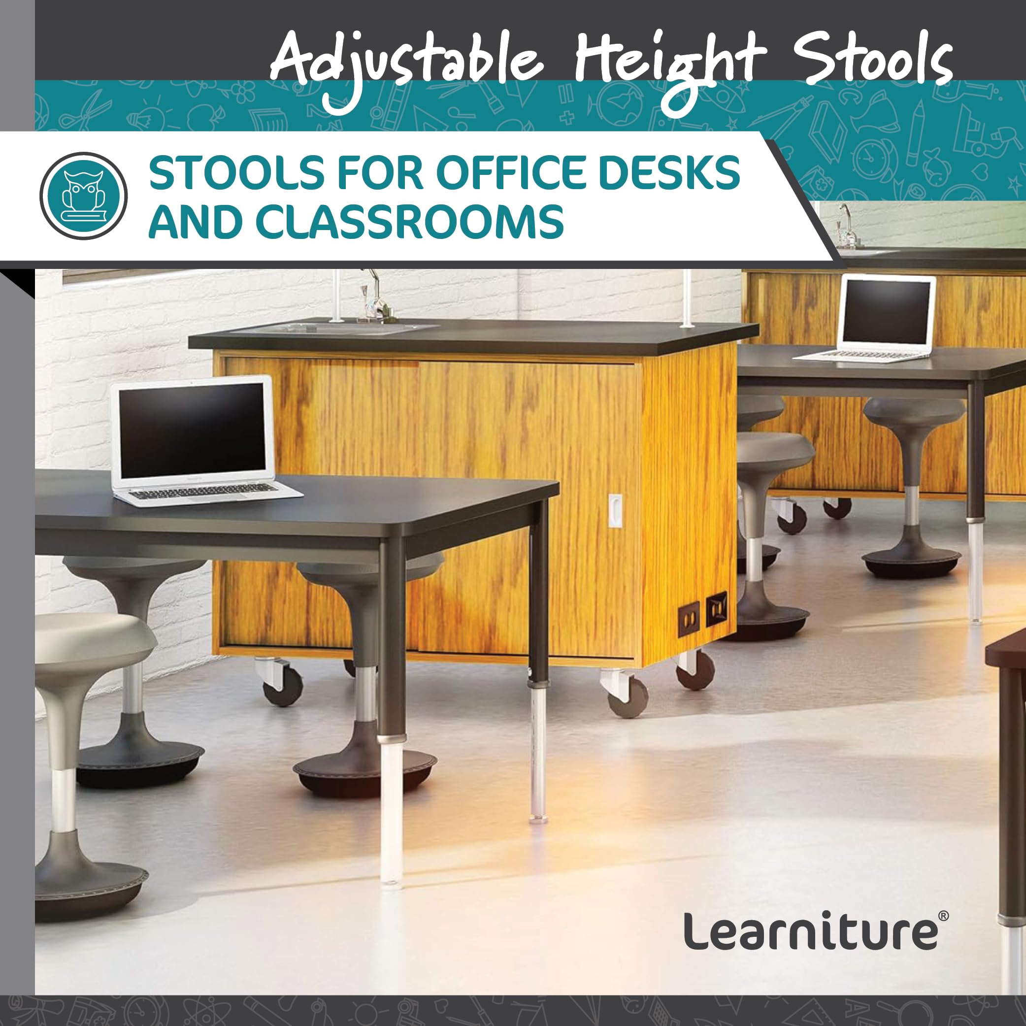 Adjustable Height Active Learning Stool for Office Desks and Classrooms, Foam-Padded Backless Wobble Stool with Rocking Motion, Black