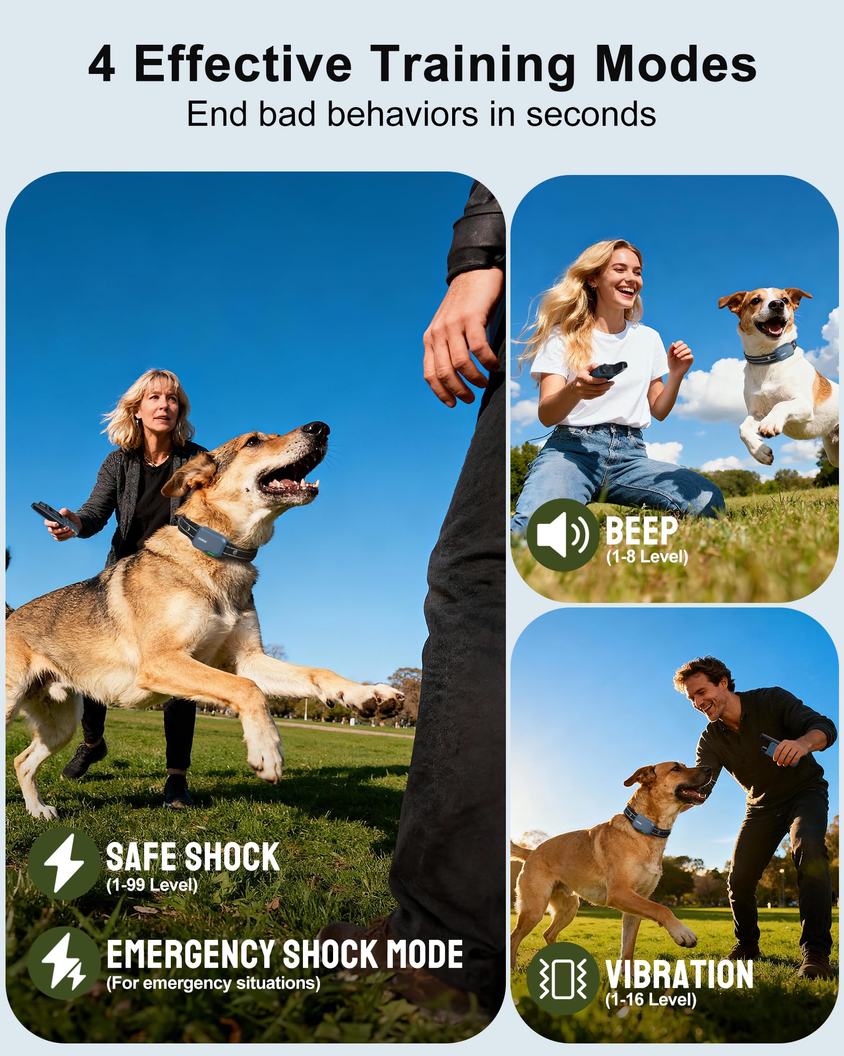 Dog Shock Collar - 4500FT Dog Training Collar with Remote, IPX8 Waterproof Electric Dog Collar with 4 Training Modes, Security Lock, Rechargeable eCollar for 10-120lbs Dogs(DBU)