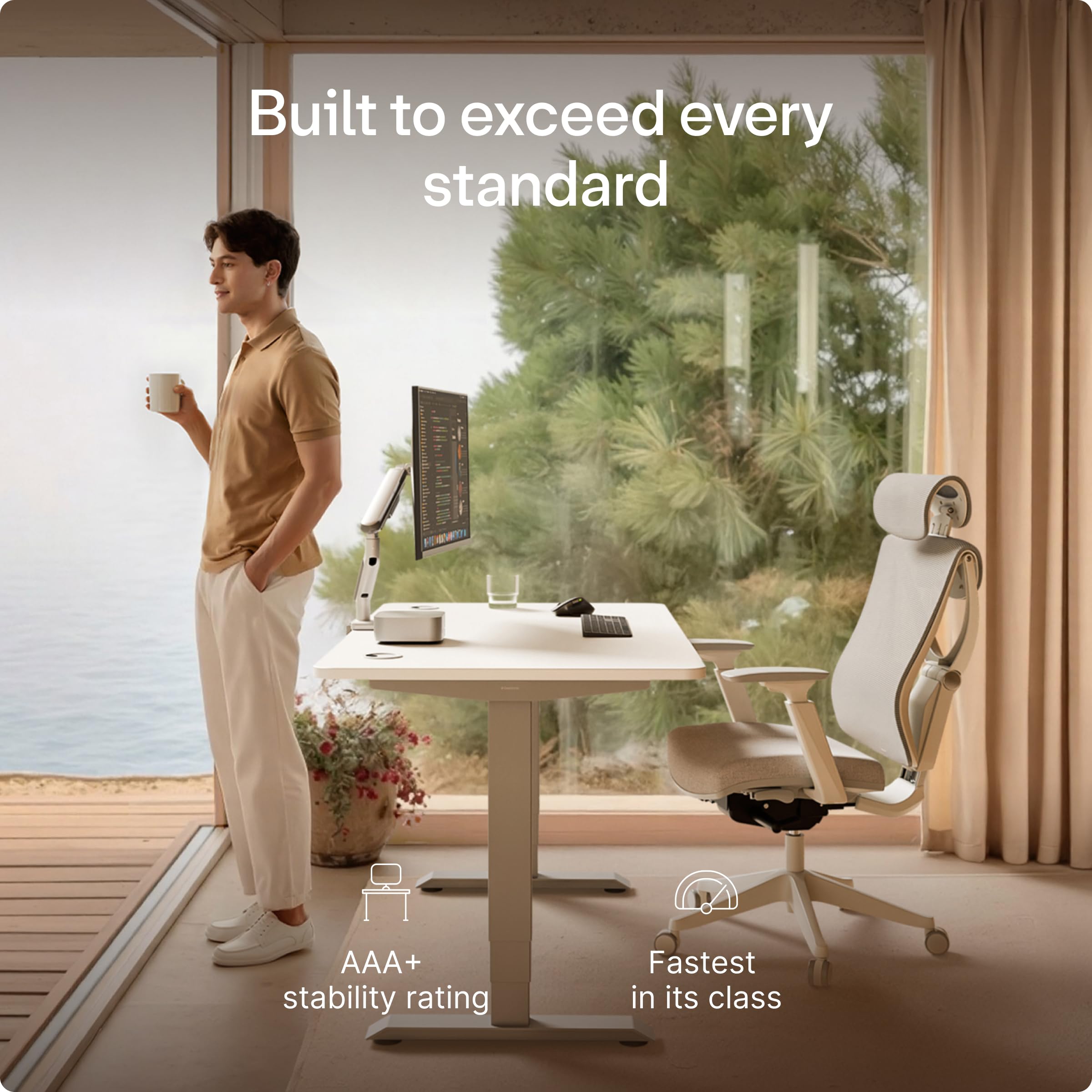 HomePro Standing Desk 70x30 — Made in Europe, Ergonomic Sit Stand Home Office Desk, Electric Height Adjustable, Dual Motor, USB & USB-C Charging, Wobble-Free, Touchscreen, 3 Memory Presets