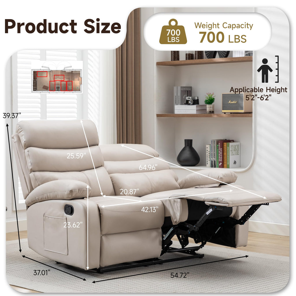 Reclining Loveseat, Leather Double Recliner Sofa with Side Pocket, Wall Hugger Loveseat Recliner for Living Room, RV, Home Theater(Beige)