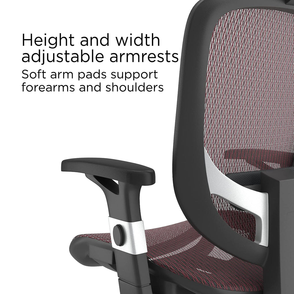 Ergonomic Task Chair, Mesh, Ergonomic, Lumbar Support, Swivel, Maroon