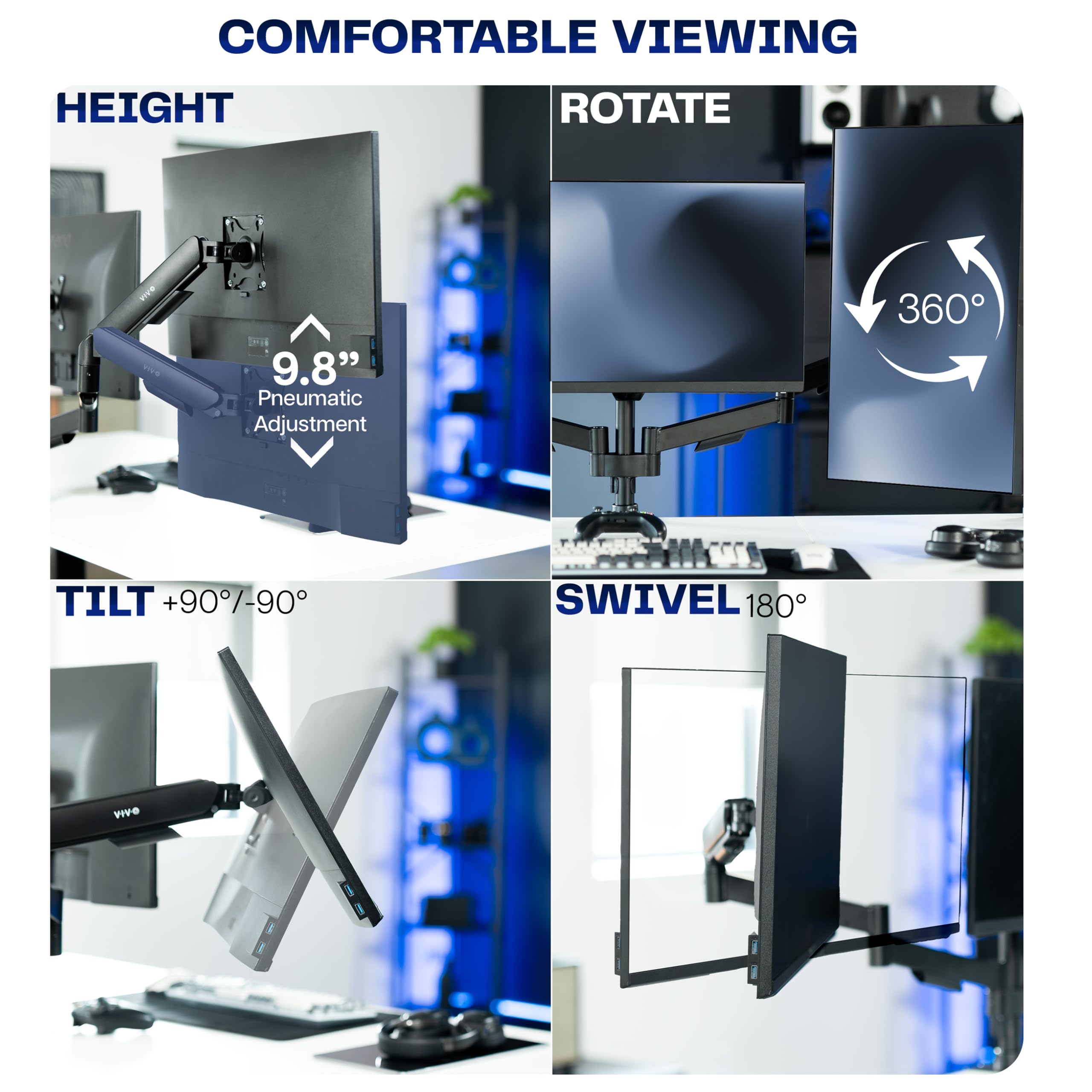Triple Monitor Stand, Fully Adjustable Arms for 17 to 27 inch Screens, Mechanical Articulating Desk Mount, Gaming and Office Setups, VESA 75x75, 100x100, Max 19.8 lbs, Classic, Black, STAND-V003O