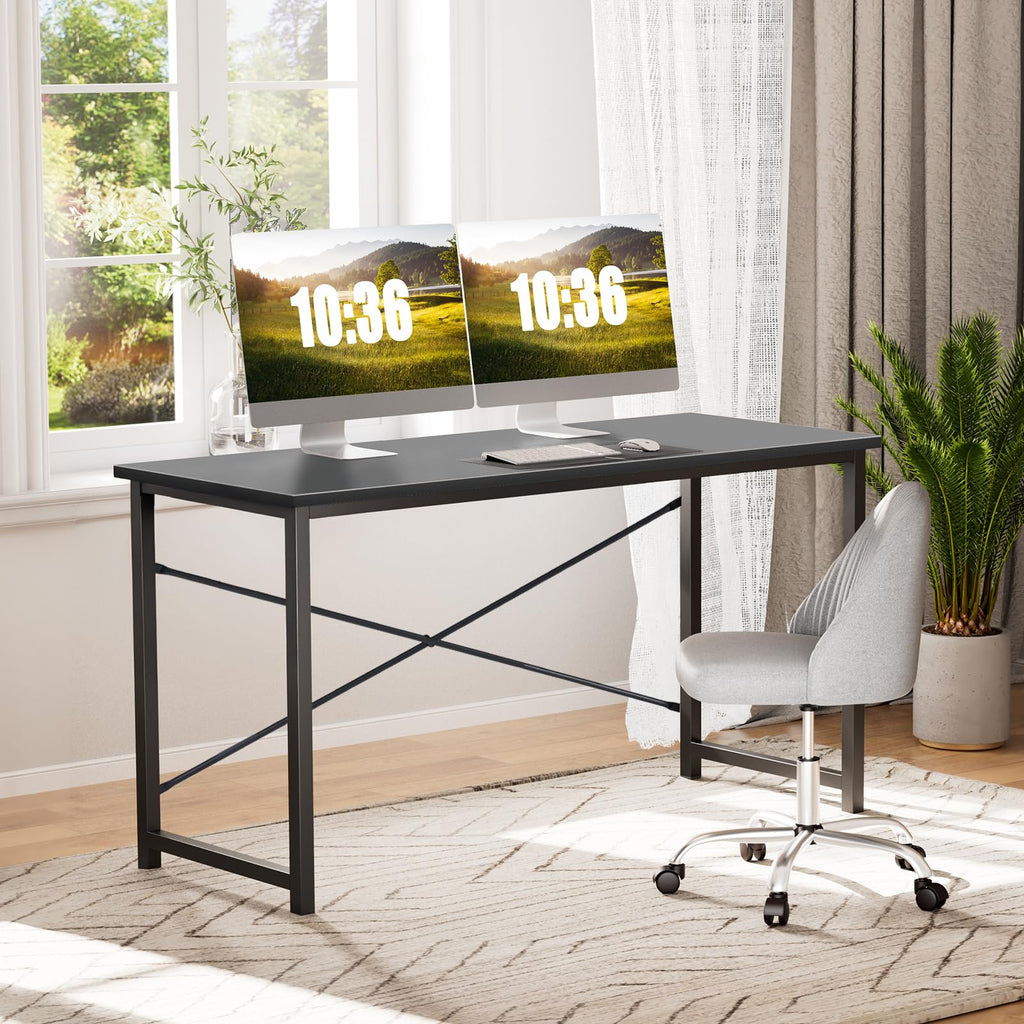 Computer Small Office Desk 32 Inch Student Study Writing Work with Metal Frame Wood Tabletop Modern Simple PC Home Bedroom Table, Computer Table, Black