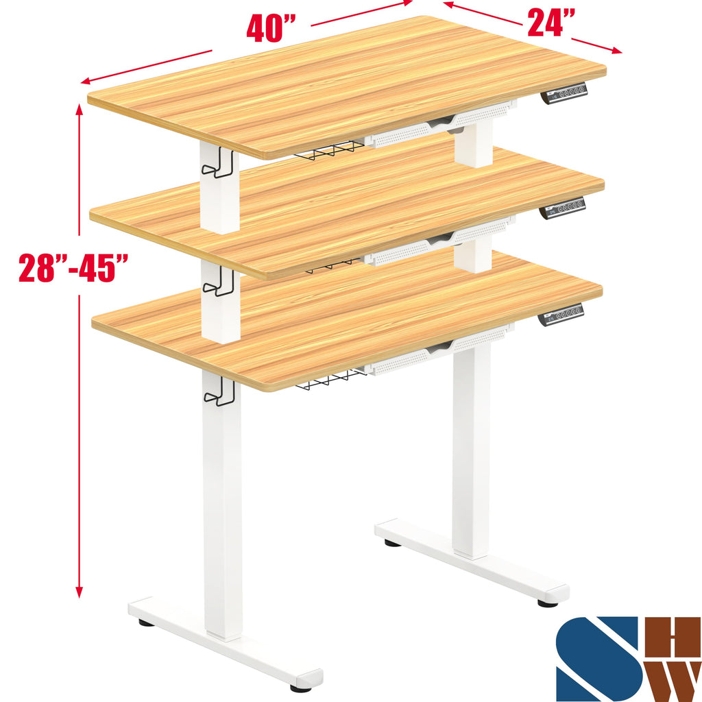 40-Inch Electric Height Adjustable Standing Desk with Drawer, Memory Preset and Cable Management Tray, Oak