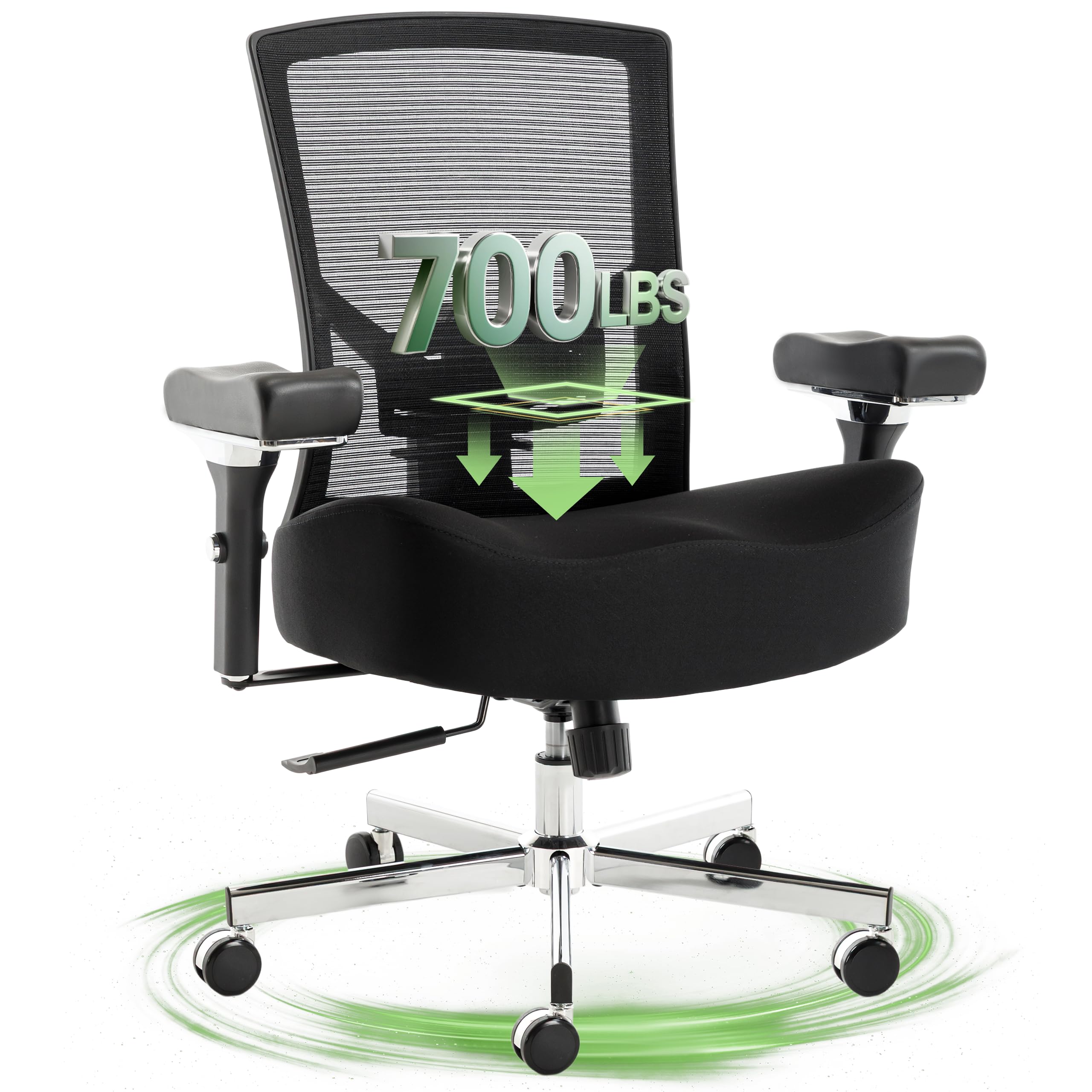 Big and Tall Office Chair 700lbs with Ergonomic W Wide Thick Seat Cushion, Oversized Mesh Desk Chair with Adjustable Lumbar for Heavy People, Computer Chair with Upgraded Adjustable 4D Armrest