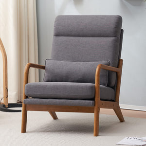 High Back Dark Grey Accent Chairs Set of 2, Upholstered Mid Century Modern Lounge Chairs Reading Chairs Side Sitting Chair Solid Wood Farmhouse Armchairs for Living Room, Bedroom, Guest Room