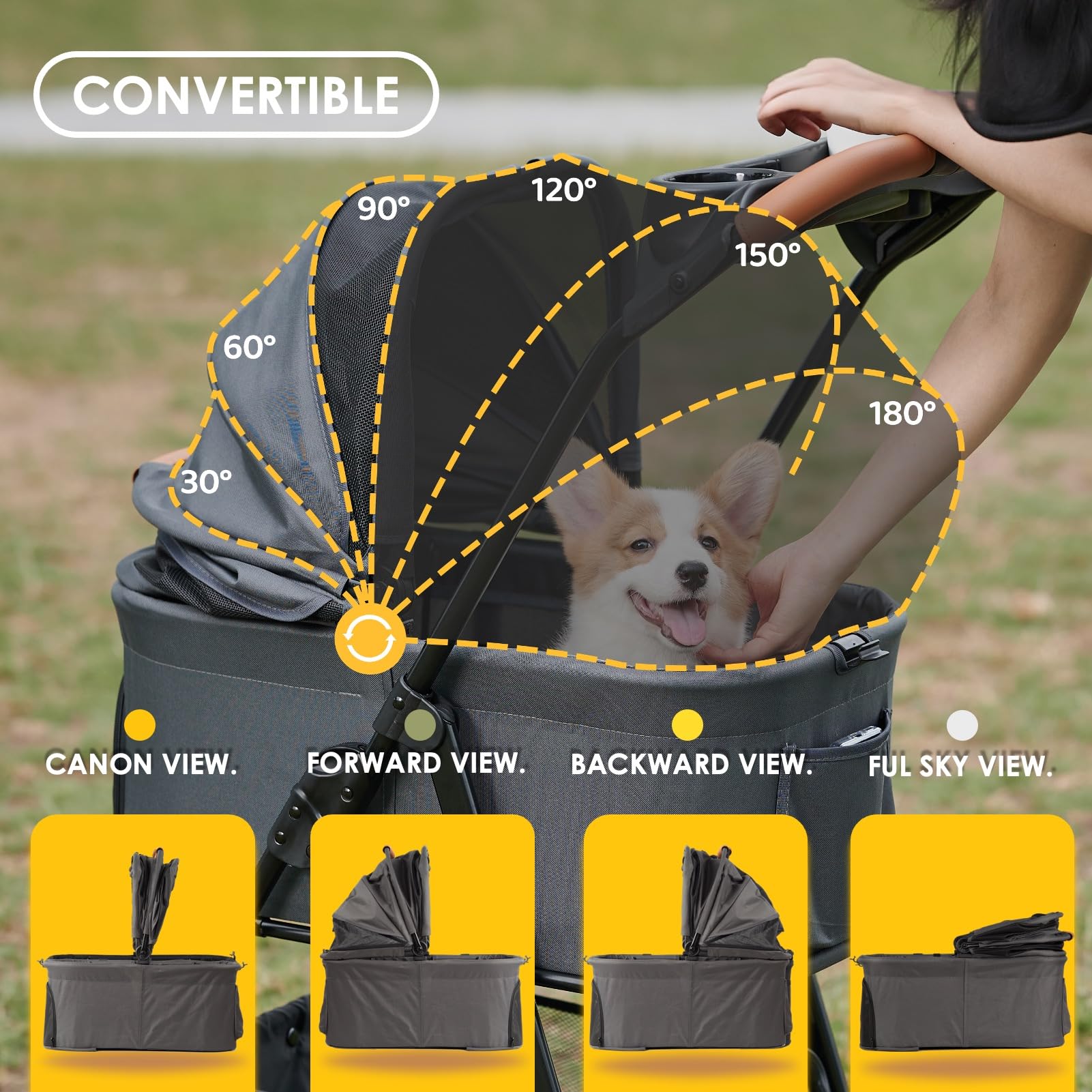 3 in 1 Pet Stroller with Removable Carrier, Folding Stroller for Small/Medium Dogs and Cats, Waterproof, All-Terrain, with Sun Shades, Car Seat