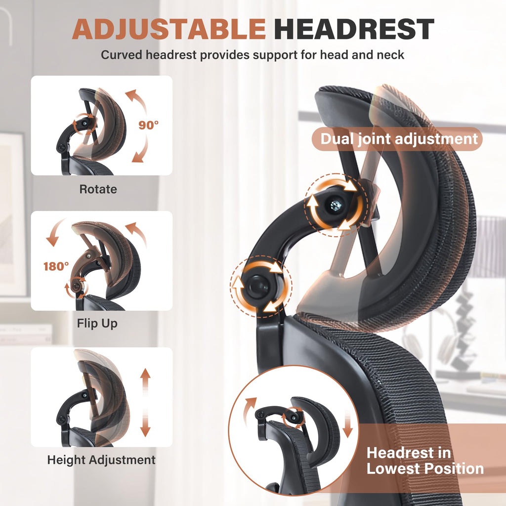 Ergonomic Mesh Office Chair | Adjustable Headrest, 5D Armrests & Footrest | High Back Computer Chair